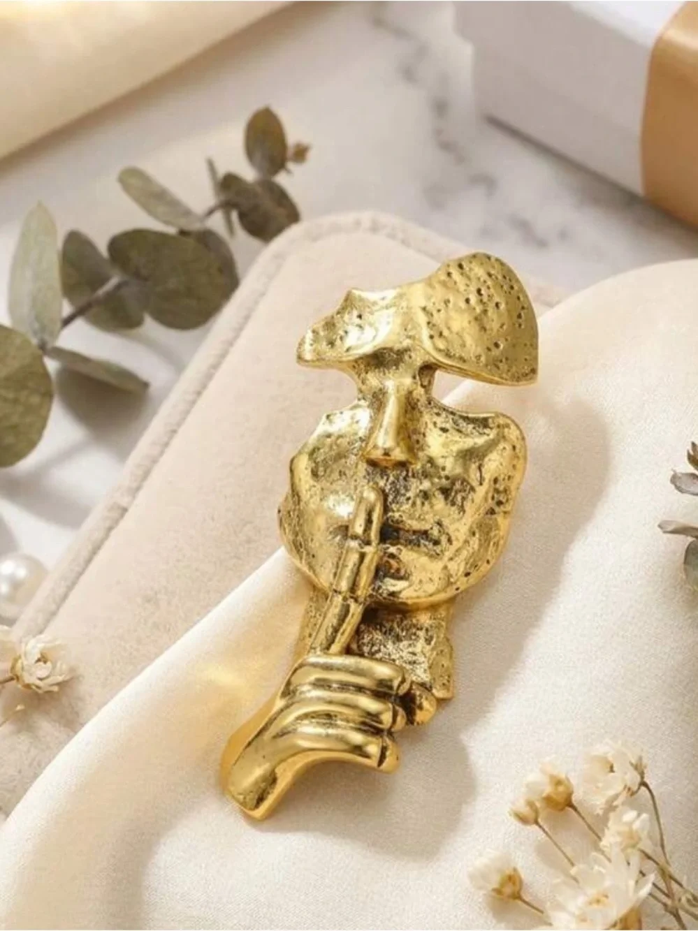 Sculptural Gold Abstract Face Brooch Artistic Couture I Jewelry